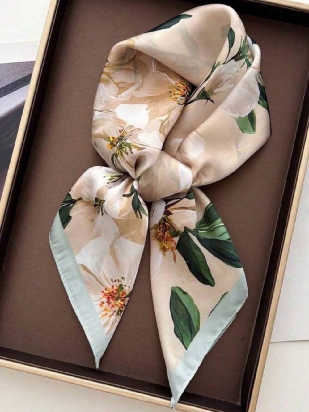 Anthropologie Floral Beige Green and Blue Silk Scarf - Women Accessories